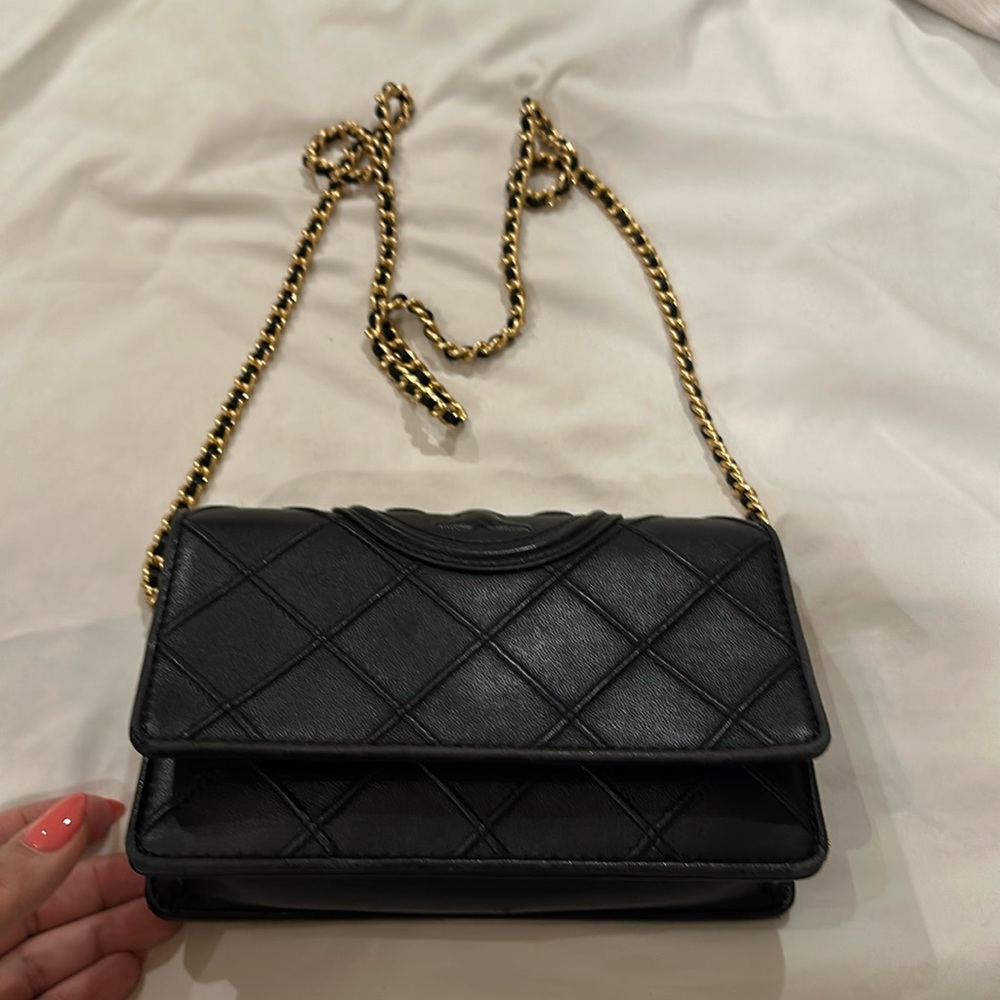 Tory Burch soft Fleming wallet on a chain